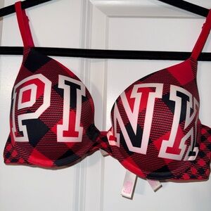 PINK Victoria's Secret Red and Black Checkered push up Bra